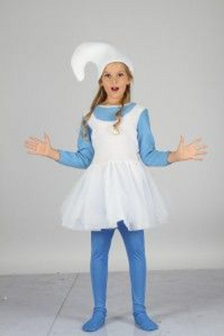 GIRLS BLUE SMURF COSTUME, HAT , DRESS GIRLS BLUE SMURF COSTUME, HAT , DRESS