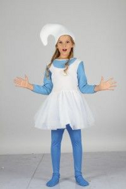 GIRLS BLUE SMURF COSTUME, HAT , DRESS