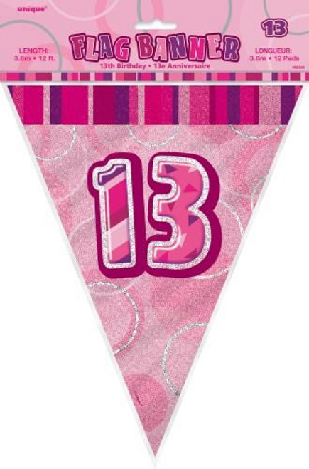 Glitz Pink Flag Banner - 13 3.65m (12')