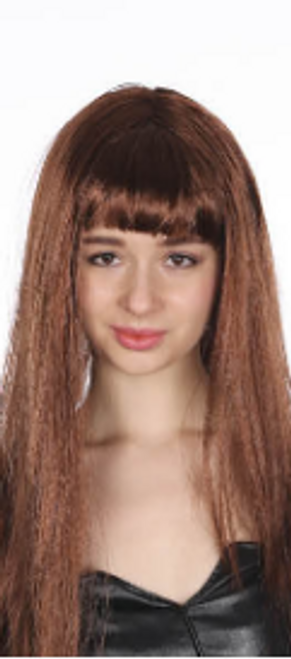 Long Straight Wig with Fringe Dark Brown