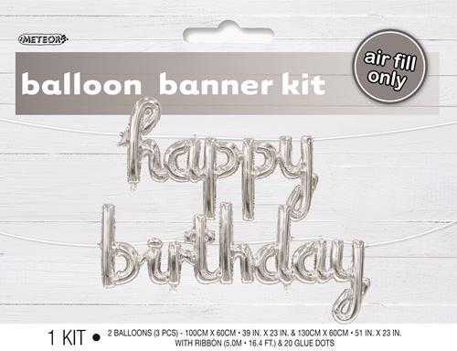 H/B'DAY FOIL BLN BANNER-SILVER
