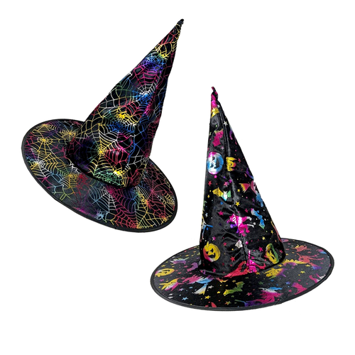 38X 36 CM ASSD COLOURFUL WITCHES HAT WITH HANG TAG 1PC 38X 36 CM ASSD COLOURFUL WITCHES HAT WITH HANG TAG 1PC