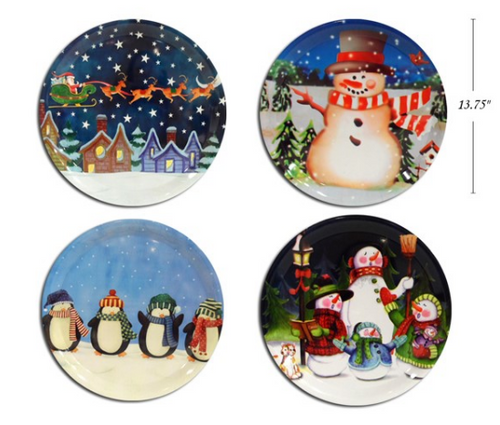 XMAS TRAY 35CM RND 4ASST DESIGNS 1PC