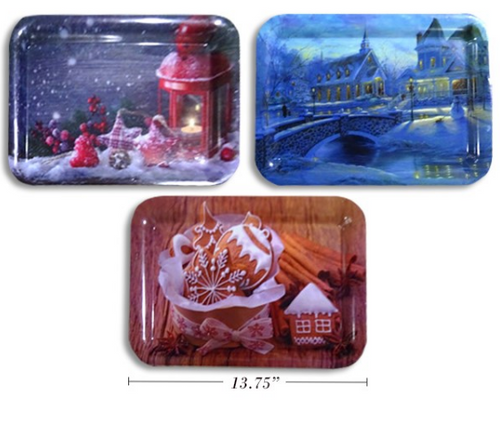 XMAS TRAY 35X25CM RECT 3ASST DESIGNS 1PC
