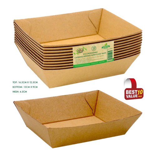 ECO 100% Biodegradable Paper Food Trays 16.5CM x 12.5CM x 4.5CM - 10PK