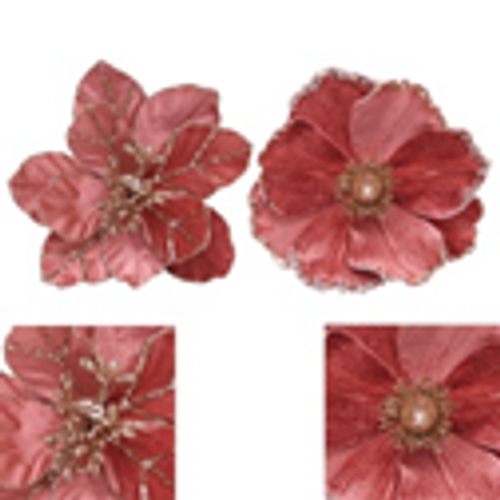 2A PINK MAGNOLIA, CHAMPAGNE POINSETTIA ON CLIP 1PC