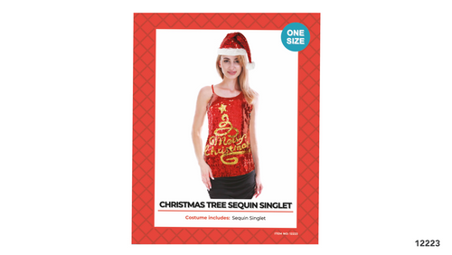 Adult Christmas Sequin Singlet (Merry Christmas + Tree)