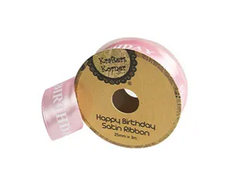 H BDAY PINK 25MMX3M RIBBON