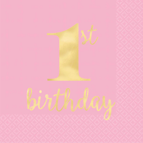 1st BDAY Pink H-S L/Napkin