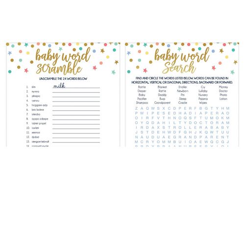 Baby Shower Game 2 in 1 Words
