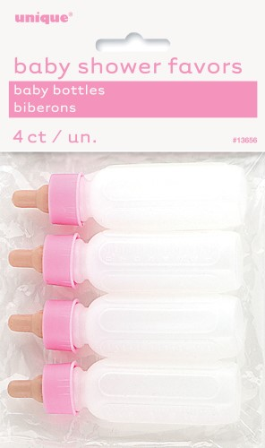 4 BABY BOTTLES W/PINK TOP