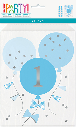 BLUE GINGHAM 1ST BDAY 8 TREAT BAGS