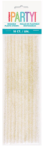 GOLD GLITTER 10 REUSABLE PLAS STRAWS