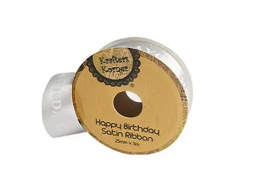 H BDAY SILVER 25MMX3M RIBBON