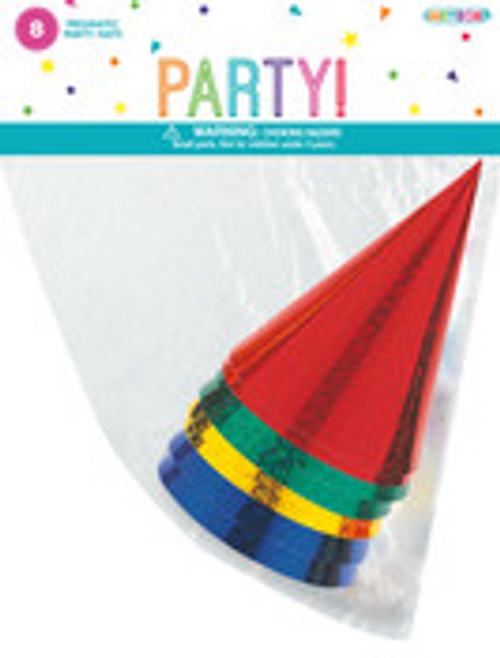 8 PARTY HATS - PRISMATIC FOIL