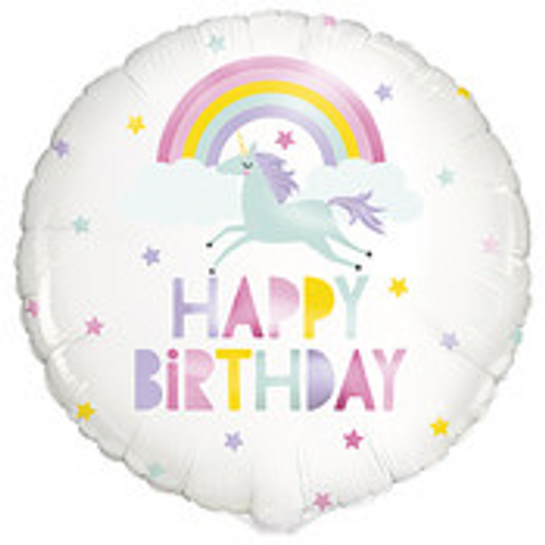 RAINBOW/UNICORN BDAY 18" FOIL BLN PKG