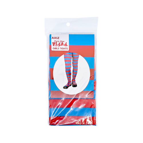 GIRLS BLUE & RED STRIPED STOCKINGS IN POLYBAG W/ INSERT CARD