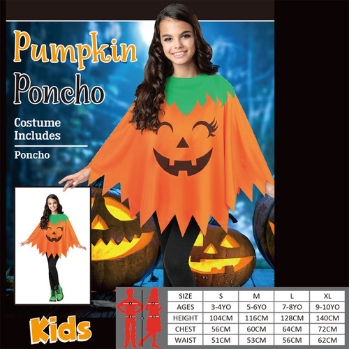 KIDS PUMPKIN PONCHO-ONE SIZE FIT MOST