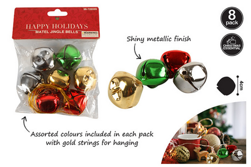 8 PACK 4CM BELLS MULTI COLOUR