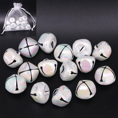 15PC MINI 2CM WHITE IRIDESCENT BELLS IN ORGANZA BAG