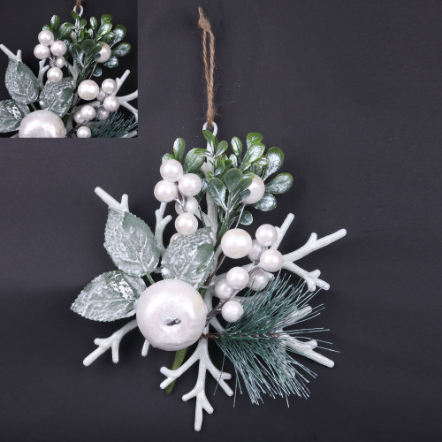 WHITE SNOWFLAKE W/BERRIES HANGING DECORATION 20CM