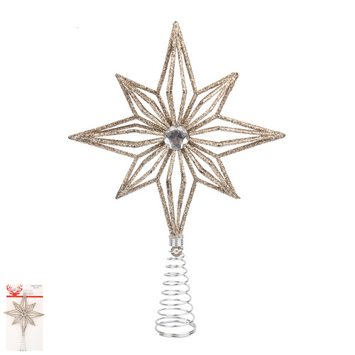 CHAMPAGNE GLITTER STAR TREE TOPPER 21CM