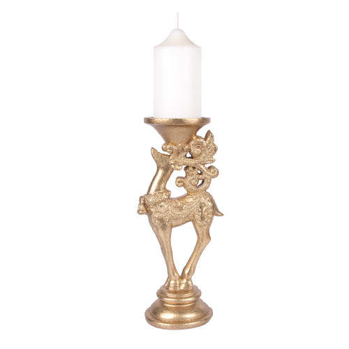 GOLD POLYRESIN REINDEER CANDLE HOLDER 30CM