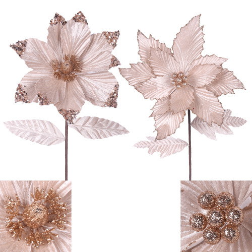 2A CHAMPAGNE MAGNOLIA & POINSETTIA STEM W/LEAF 30CM / 23CM 1PC