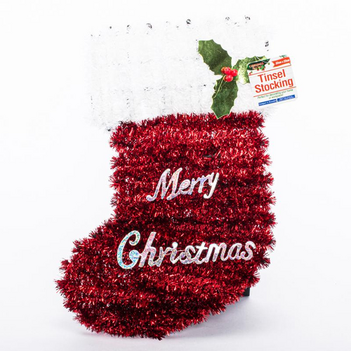 Tinsel Decoration Stocking 32cm x 22cm