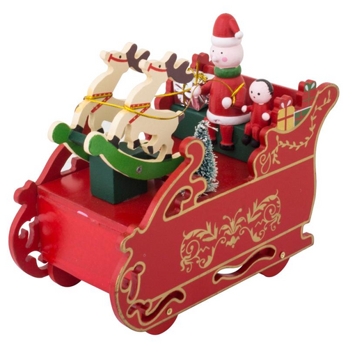 Statue Wind Up Musical Wooden Handcrafted - Sleigh 16cm x 9.5cm x 11cm