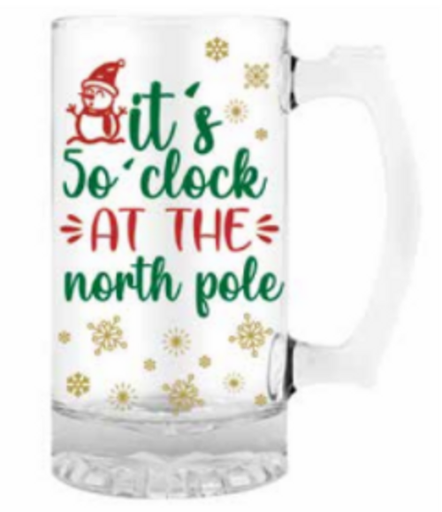 NOVELTY CHRISTMAS STEIN IT'S 5 OCLOCK AT THE NORTH POLE 18CM