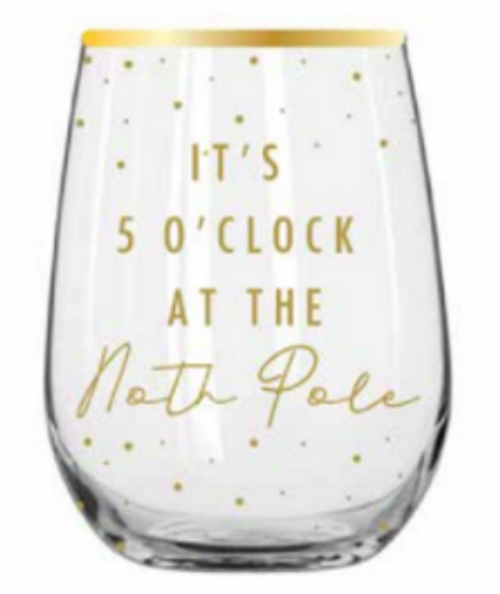 NOVELTY CHRISTMAS STEMLESS ITS 5 O'CLOCK AT THE NORTH POLE 600 ml