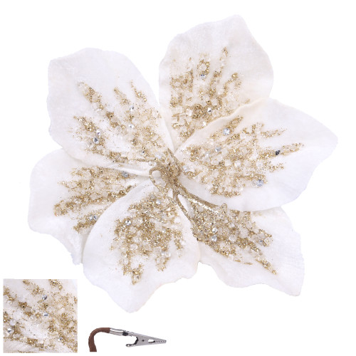 IVORY HIBISCUS FLOWER W/CLIP 16CM