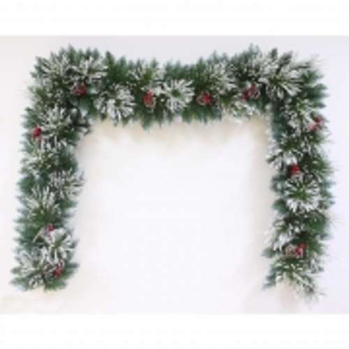 XMAS GARLAND 270CM SNOWY MIXED LEAVES PINECONES & BERRIES