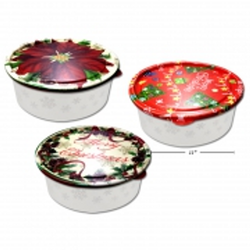 XMAS ROUND STORAGE CONTAINER 28CM 3ASST DESIGNS 1PC