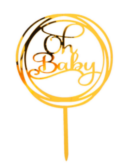 Cake Topper Oh Baby shower Circle Gold