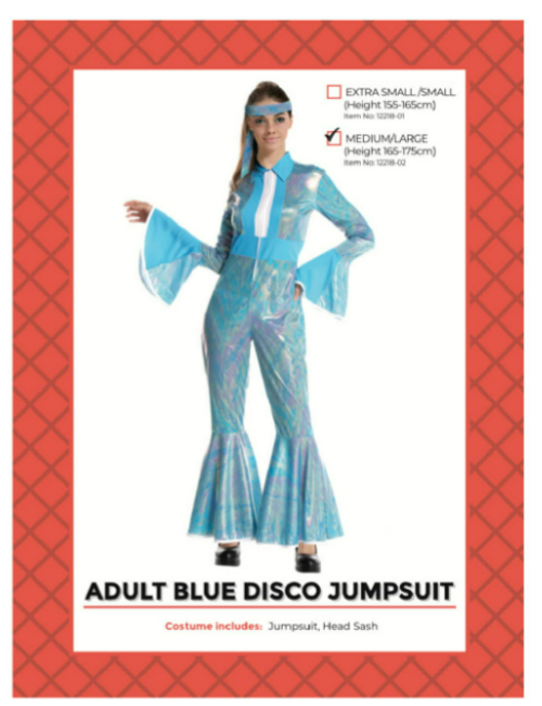 Adult 70s blue disco jumpsuit (M/L)