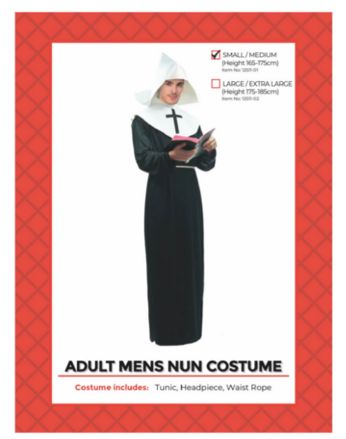 Adult Nun Mens Costume (S/M)