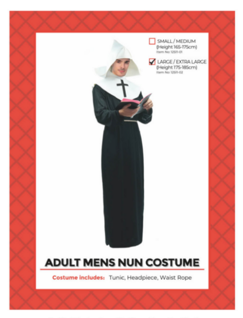 Adult Nun Mens Costume (L/XL)