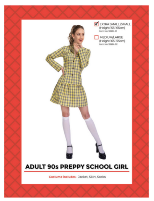 Adult 90s Preppy School Girl Costume (S/M)