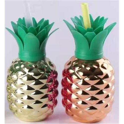 *2A METALLIC PINEAPPLE CUPS W/STRAW