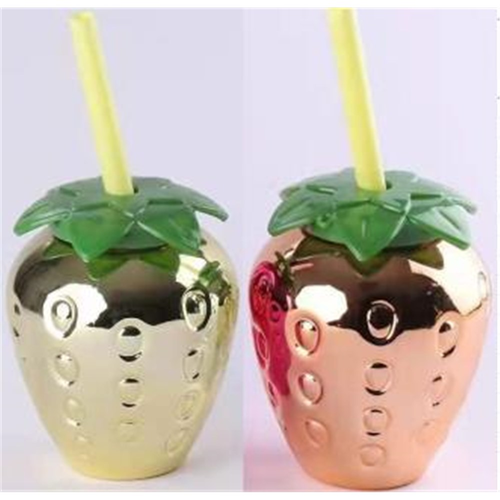 *2A METALLIC STRAWBERRY CUPS W/STRAW