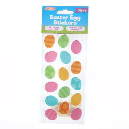 Stickers 3D Easter Eggs 32pc Assorted Colours & Designs