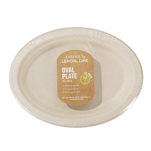 ECO SUGARCANE OVAL PLATE NATURAL 26X20CM 30PK