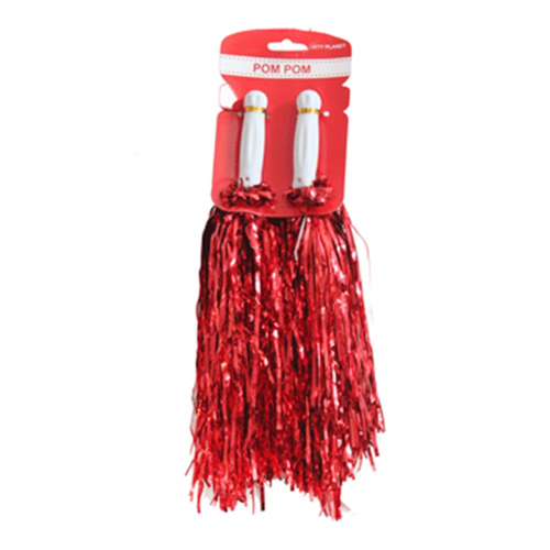 **2PK METALLIC POM POM-RED