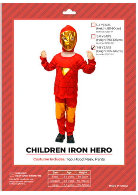 Children Iron Hero Costume (Large)(7-8 years)