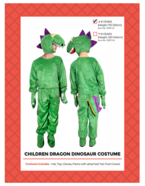 Children Dinosaur Dragon Costume 4-6