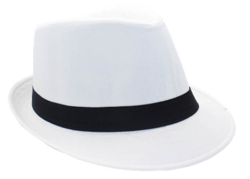 Trilby Hat (White With Black Ribbon)