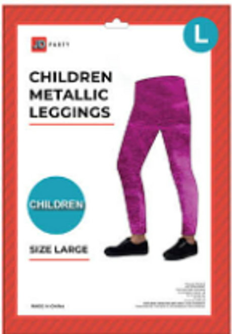 Children Metallic Leggings (L) (Hot Pink)