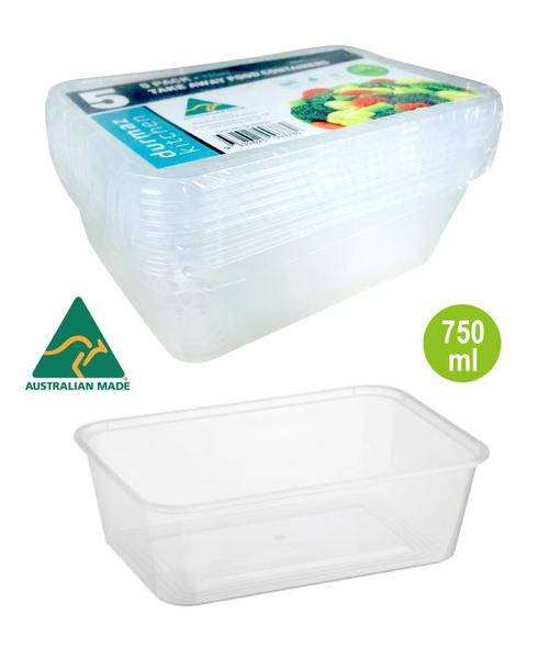 Take Away Containers 5PK - 750ML Australian Made